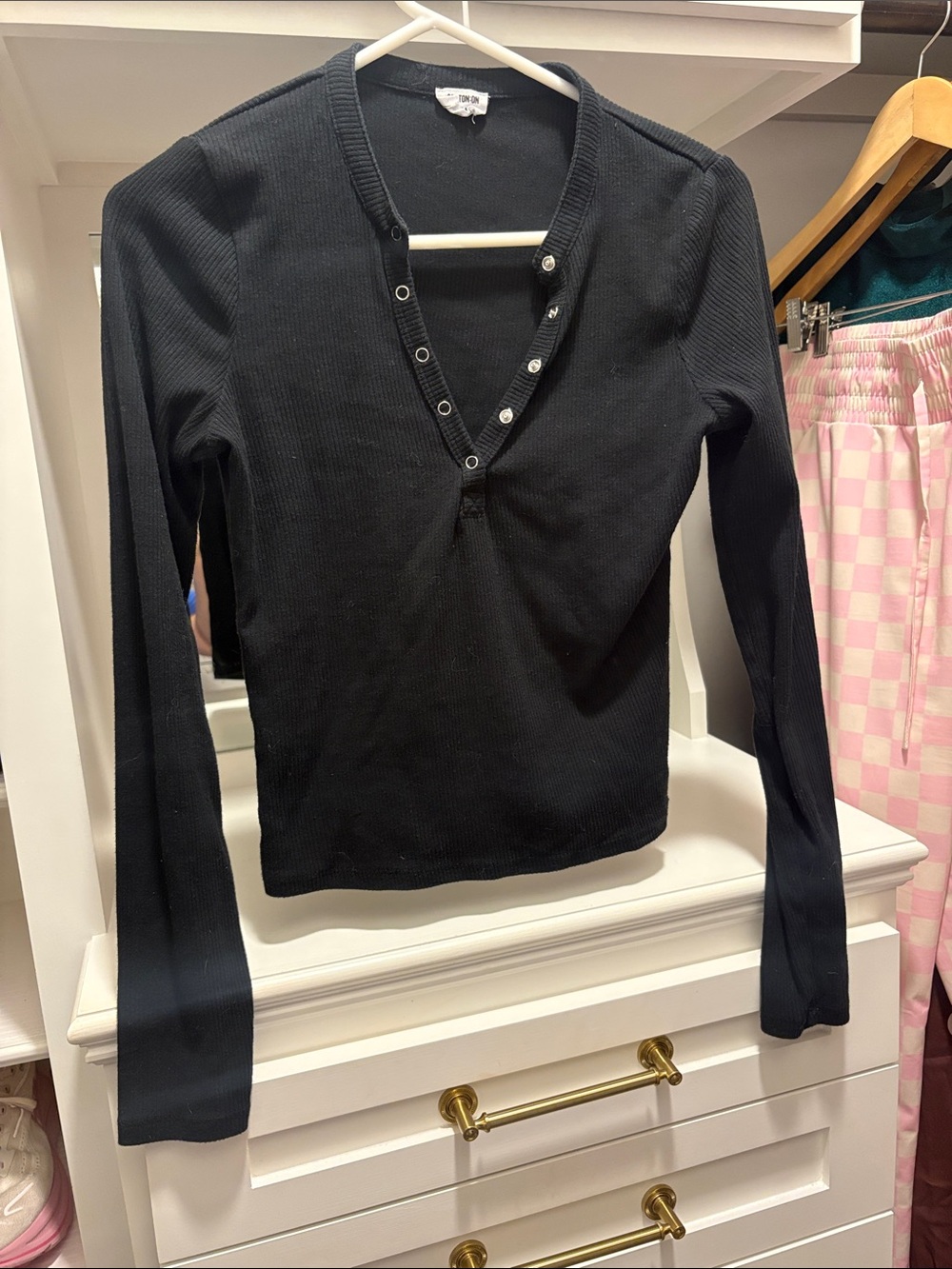 Cotton On Black Ribbed Long-Sleeve Henley Top